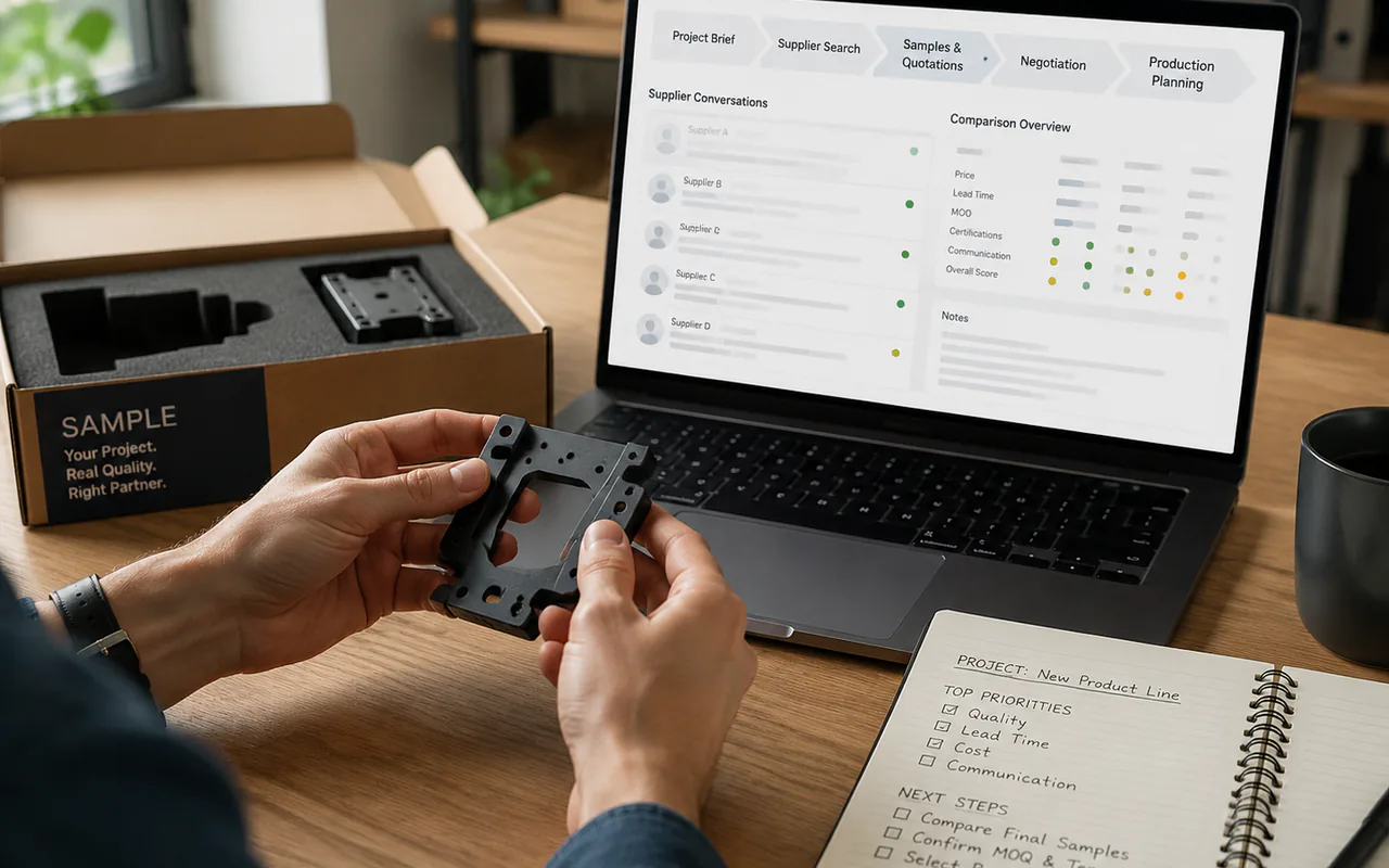 Buyer-side review of a manufactured component, supplier quotations and inspection notes